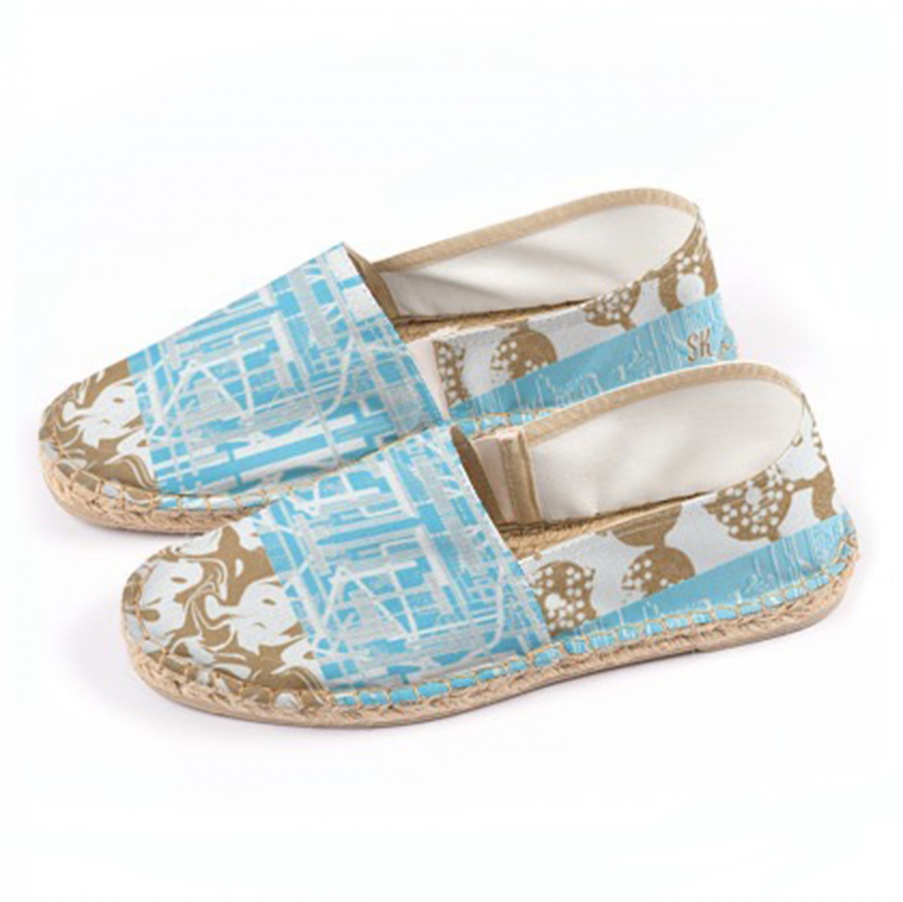 Abstract Pale blue Grey Gold & White Espadrilles