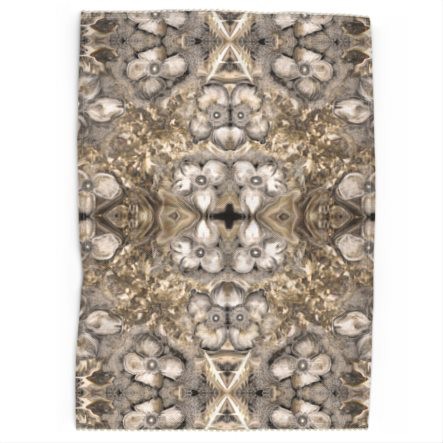 Abstract Beige White & Gold XFactor Tea Towel With Wavy Edge