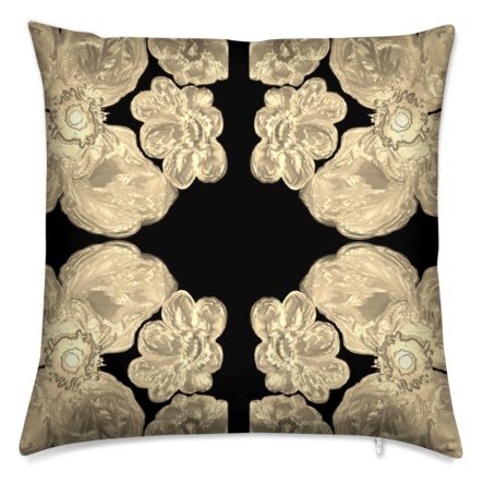 50cm Yellow Gold and Black Velvet Cushion Printed Both Sides