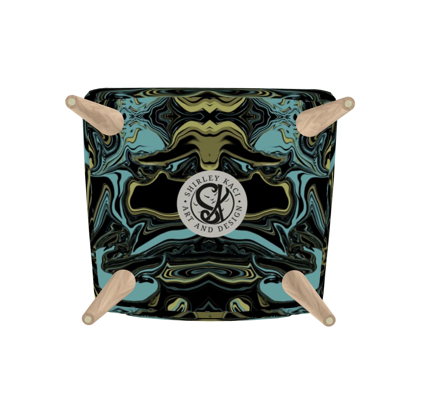 Abstract Swirl Design 2 Blue Mustard & Black