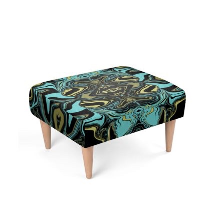 Abstract Swirl Design 1 Blue Mustard & Black Footstool
