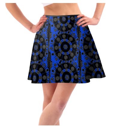 Abstract Blue Grey & Black Short Skirt