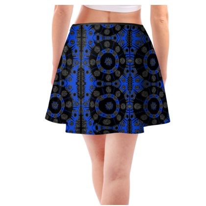 Abstract Blue Grey & Black Short Skirt