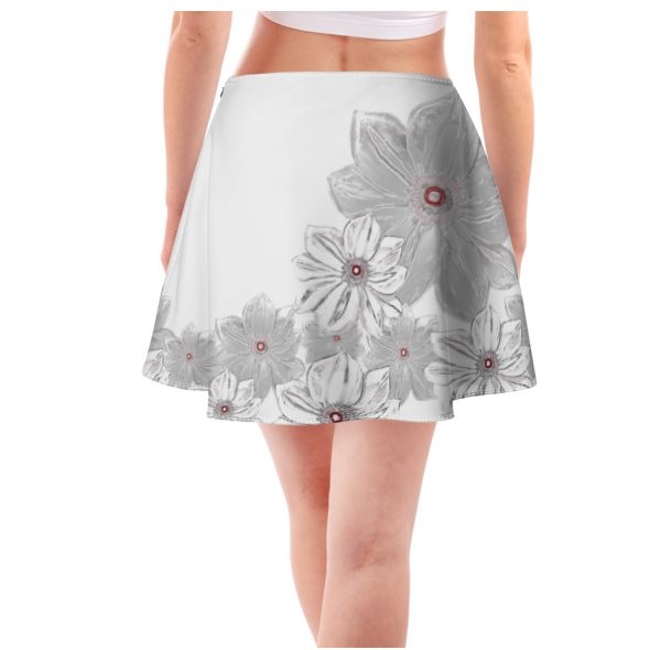 Grey & White Floral Short Skirt