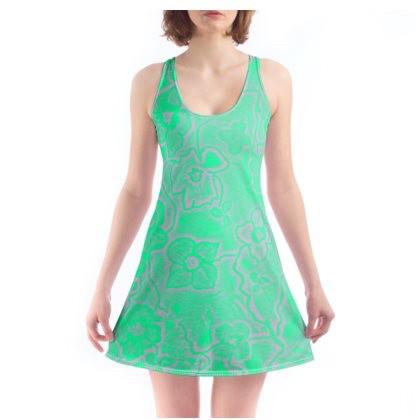 Pretty Green & Pink Floral Beach Dress