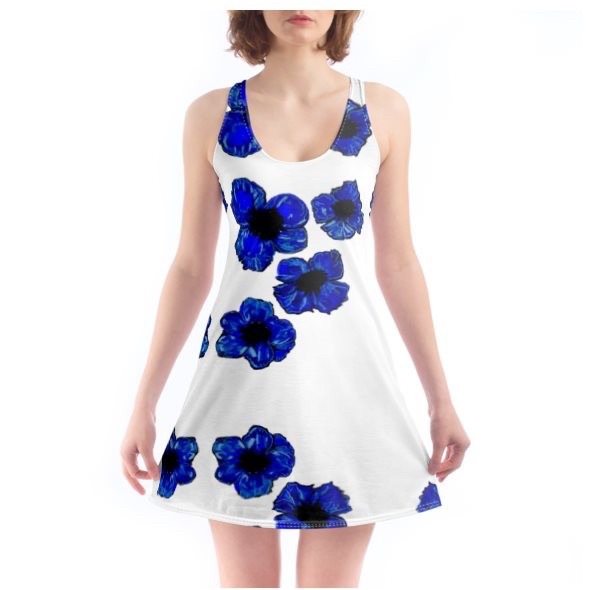Electric Blue Poppies Beach Dress