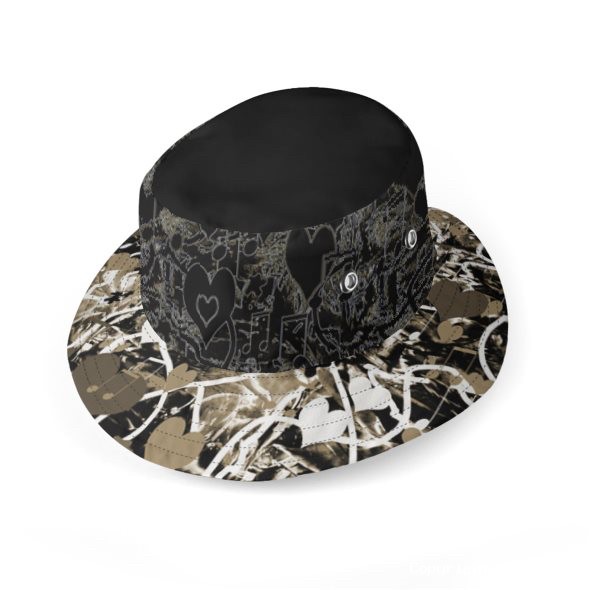 I love Music Cream And Black Wide Brim Bucket Hat