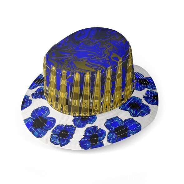 Electric Blue Gold Zig Zag & Poppies