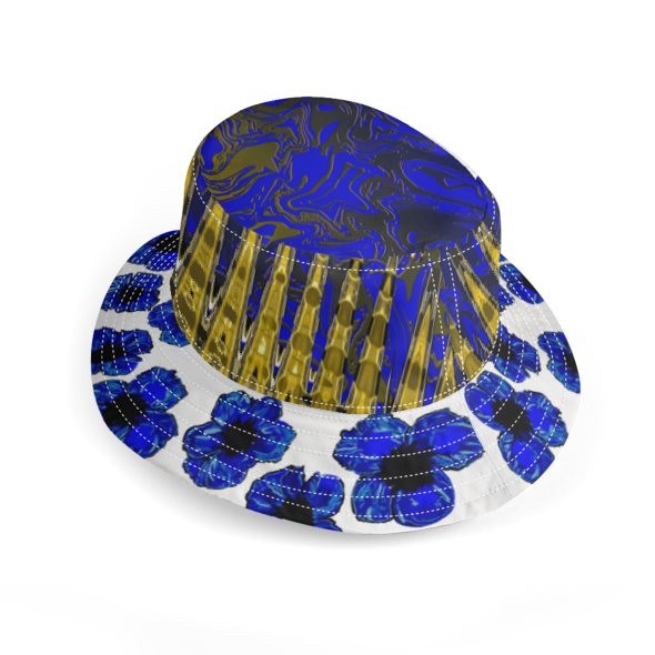 Electric Blue Gold Zig Zag & Poppies