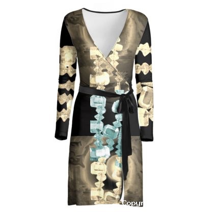 Turquoise, Sepia, & Black Moon Jewel Wrap Dress