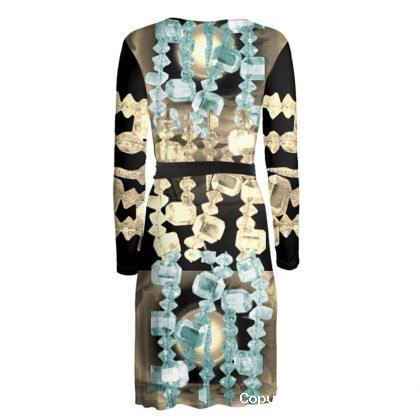 Turquoise, Sepia, & Black Moon Jewel Wrap Dress