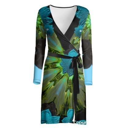 Blue And Green Flower Wrap Dress