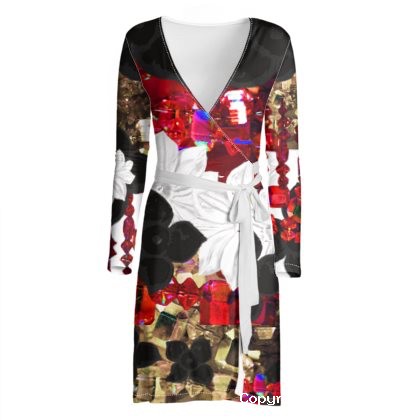 Black And White Floral Jewelled Wrap Dress