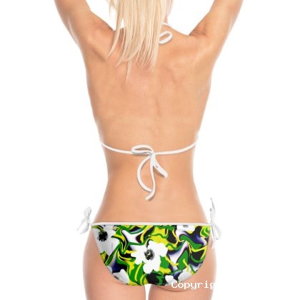 Lime Green White & Black Abstract Floral Bikini