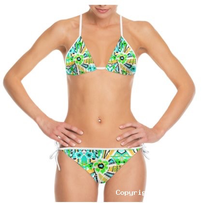 Abstract Green Yellow & Blue Bikini