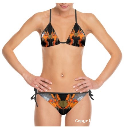 Orange & Black Splat Design Bikini Black Cord