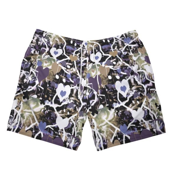 Mauve & White Hearts & Music Swimming Trunks