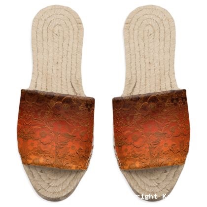 Abstract Dark Copper Orange Yellow Floral Mens Sandal Espadrilles