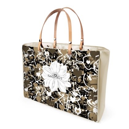 Brown & Beige Hearts & Music Patent Handle Strap Bag