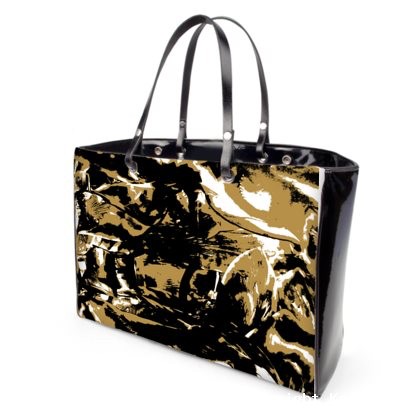 Sandy Encaustic Black Patent Handle Strap Bag