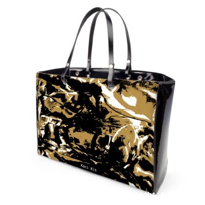 Sandy Encaustic Black Patent Handle Strap Bag