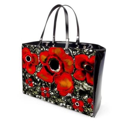 Poppy Black Patent Handle Strap Bag