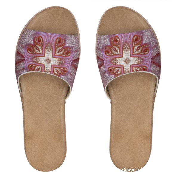 Pink Hearts Women's Leather Sliders