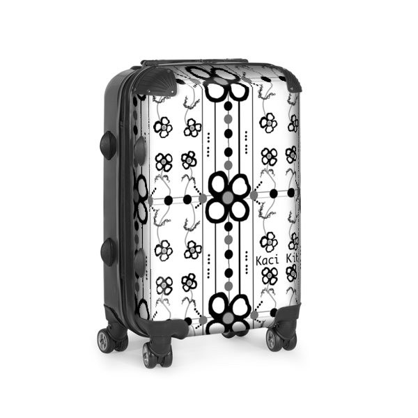 Black & White Striped Floral Small Suitcase