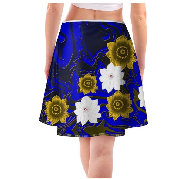 Abstract Blue Stack Of Florals Long Length Skirt