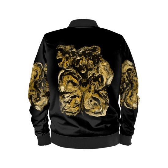 Gold & Floral Black Abstract Waterproof Outer Quilted Inner Bomber Jacket