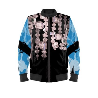 Blue Black & Pink Jewel Satin Bomber Jacket