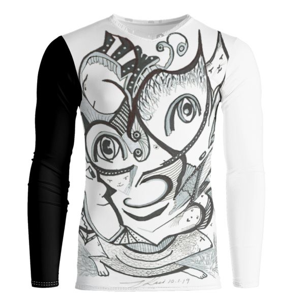 Smiley Black & White V-Neck Long Sleeve T-Shirt