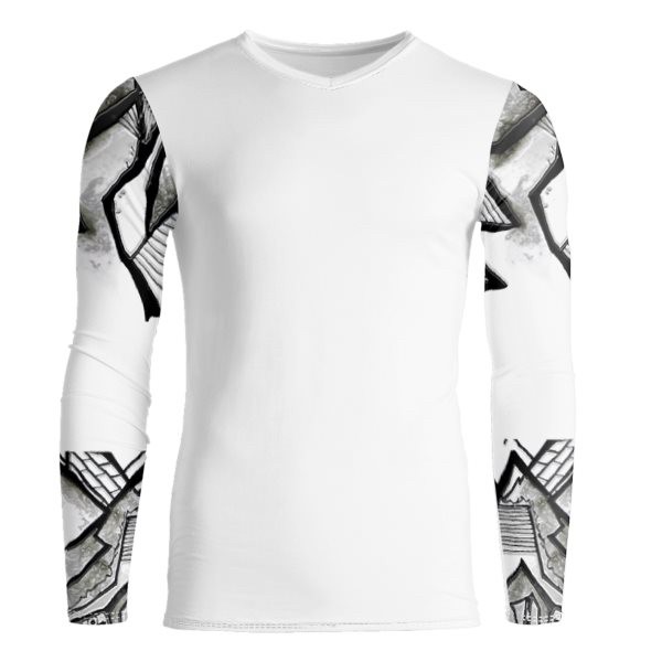 White V-Neck T-Shirt With Constructing Shirl Sleeves