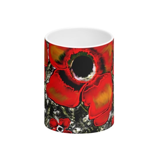 Abstract Poppy Design Tall Bone China Mug