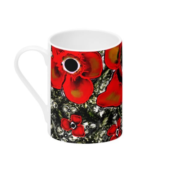 Abstract Poppy Design Tall Bone China Mug