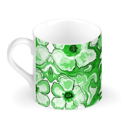 Abstract Green & White Floral Large Bone China Mug