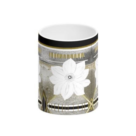 Abstract Grey Mustard & White Floral Tall Bone China Mug