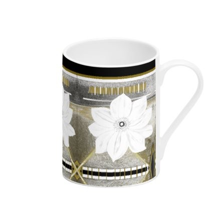 Abstract Grey Mustard & White Floral Tall Bone China Mug