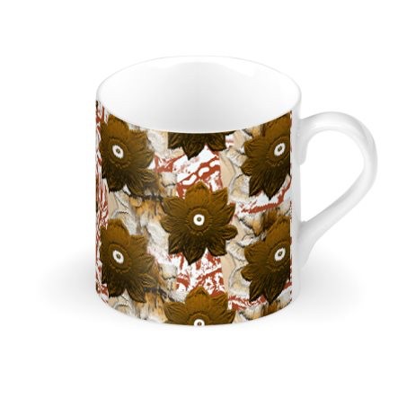 Brown & White Abstract Floral Large Bone China Cup
