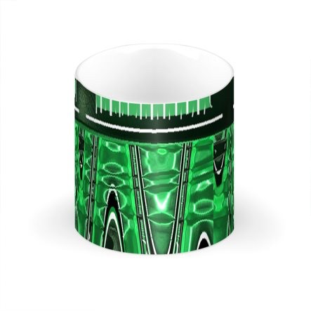 Black Green & White Funky Geometric Large Bone China Mug