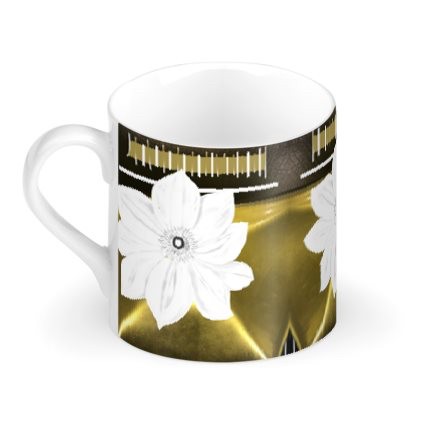 Gold & Black Floral Large Bone China Mug