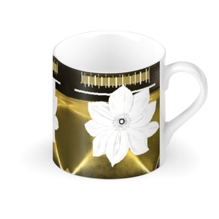 Gold & Black Floral Large Bone China Mug