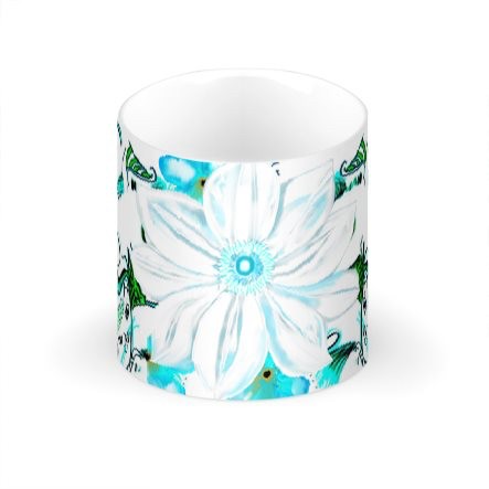 Blue Doodle Floral Large Bone China Mug