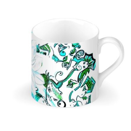 Blue Doodle Floral Large Bone China Mug