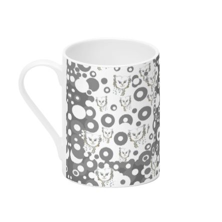 Grey & White Cat Bubble Tall Bone China Mug