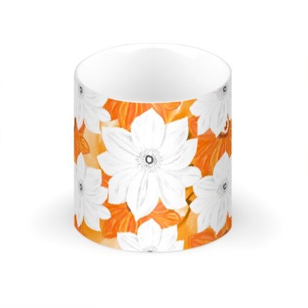 Orange & White Floral Large Bone China Mug