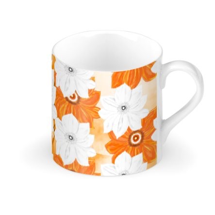 Orange & White Floral Large Bone China Mug