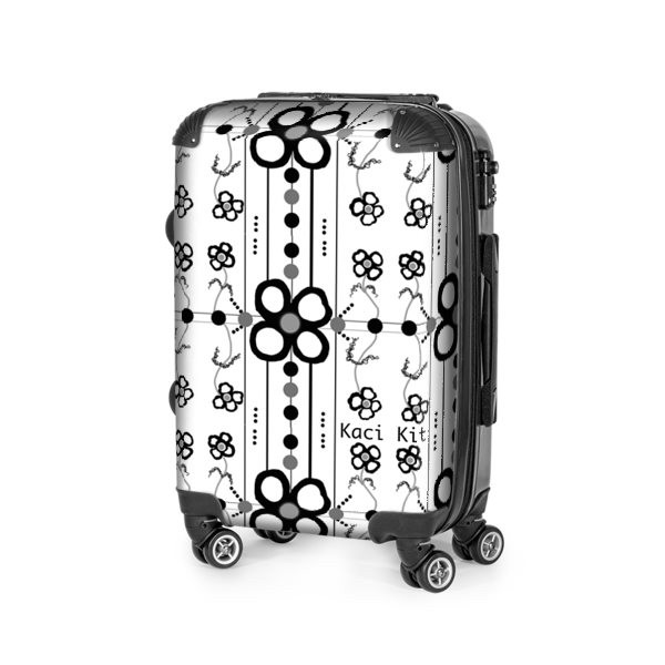 Black & White Striped Floral Suitcase