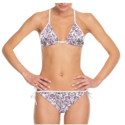 Abstract Grey Pink & White Bikini