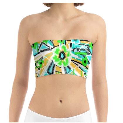 Abstract Green Yellow Blue Bandeau/Boob Tube